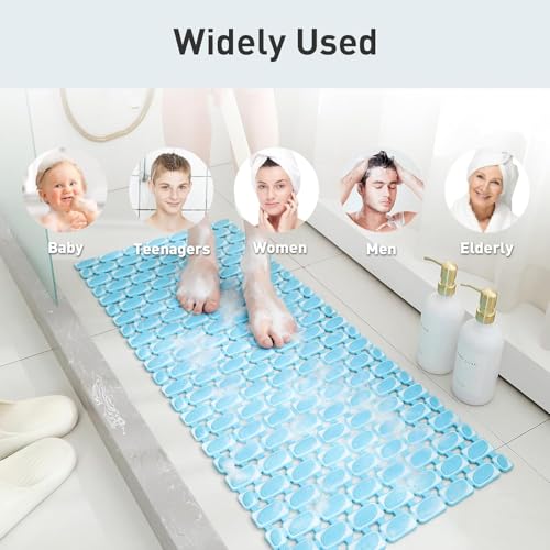 Image of HomeCloud Non-Slip Shower Mat for Bathtub, Anti-Slip Bath Mat with Suction Cups, Drainage Holes & Foot Massage Exfoliating Surface (D Blue)
