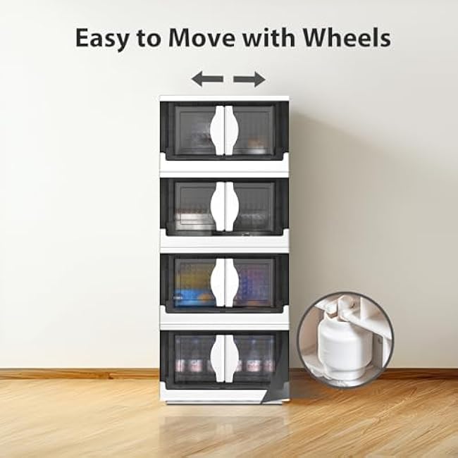 Stackable Plastic Storage Bins with Lids 180QT, Collapsible Closet Organizers and Storage with Wheels, Foldable Organization and Storage Cabinet, Storage Containers for Home 4 Pack