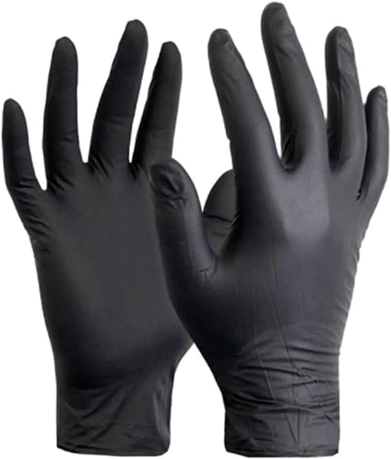 Image of Pure Nitrile Gloves (Pack of 100) Powder Free Gloves, Disposable, Non Tearable (Black, Small)