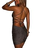 FV RELAY Women's Sexy Glitter Bandage Bodycon Wrap Dress Sleeveless Mini Club Party Dresses (Small,Style2-Sliver Black)