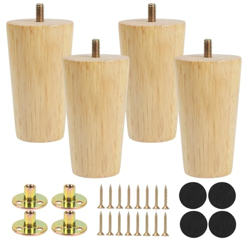 Luabue 4 Piezas Patas para Muebles de Madera Patas de Madera para Muebles con Placas de Montaje Tornillos Patas para Sofá, Banco, Mesa de Té, Silla, Escritorio, Armario, Otomana (10cm)