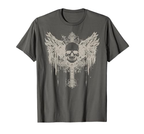 Skull Cross Y2K Grunge Aesthetic Goth Alt Gothic Emo Vintage T-Shirt