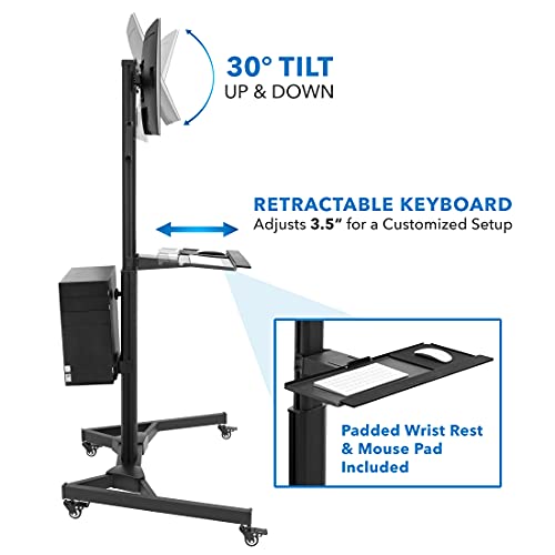 Mount-It! Adjustable Mobile Pc Workstation For Dual Monitors | Mobile Standing Computer Cart With Adjustable Keyboard Tray And Cpu Holder | Rolling Computer Desk Fits Monitors 13 To 32 Inches #TOP3