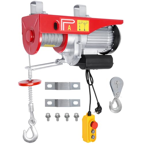 Elektrische Seilwinde, 400kg bis 800kg Hubhöhe 6-12m Seilzug Motorwinde 1300W Kupfermotor Flaschenzug 4/8m/min Hubgeschwindigkeit Hebezug mit Fernbedienung Seilhebezug Kettenzug