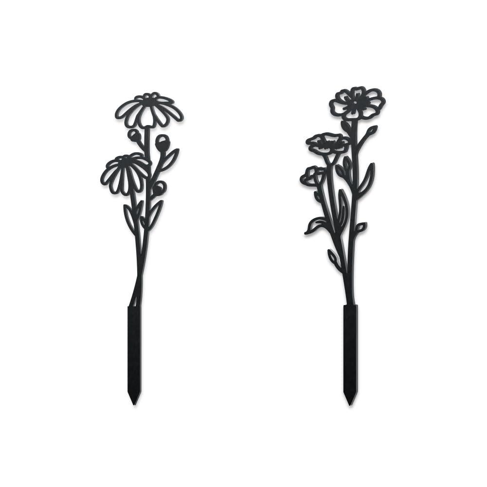 WADORN 2 Styles Wildflowers Metal Decorative Garden Stakes