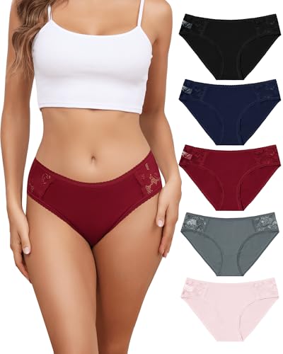 Levao 5 Pack Cotton Underwear Women Lace Ladies Knickers Sexy High Leg Hipster Briefs Soft Stretch Panties Multipack S-XXL
