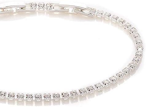 BARBARI Jewelry Silver Plated Tennis Bracelet | Handmade Gift for Her+ FREE GIFT BOX! Sparkly Bling Link Bracelet Inlaid Clear Glass Zircons