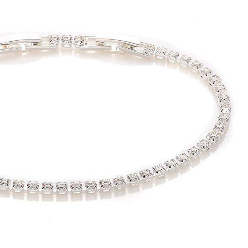 BARBARI Jewelry Silver Plated Tennis Bracelet | Handmade Gift for Her+ FREE GIFT BOX! Sparkly Bling Link Bracelet Inlaid Clear Glass Zircons