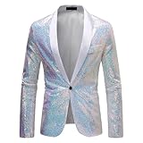 Blazer décontracté à paillettes pour homme classique à revers en pointe, costume de bal discothèque, manteaux de sport à paillettes, blanc, S