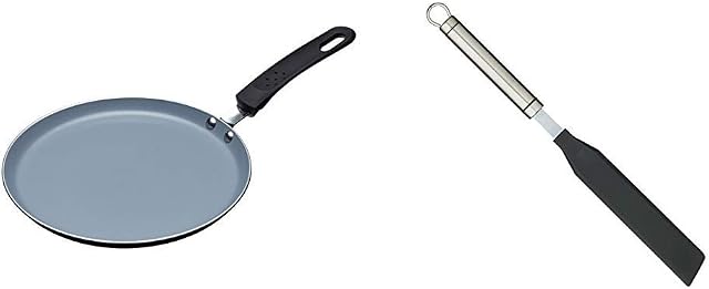 MasterClass KitchenCraft Ceramic Non Stick Induction-Safe Crêpe and Pancake Pan, 24 cm & Professional Nylon Spatula/Palette Knife with Stainless Steel Handle, 33 cm (13")