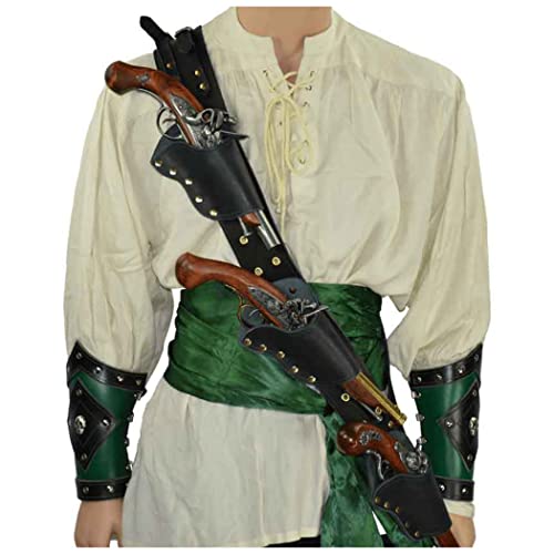 Medieval Pirate Cosplay Costume Shoulder Belt, Flintlock Holder PU Leather Pistol Gun Holster Steampunk Accessory Kit Props,Black