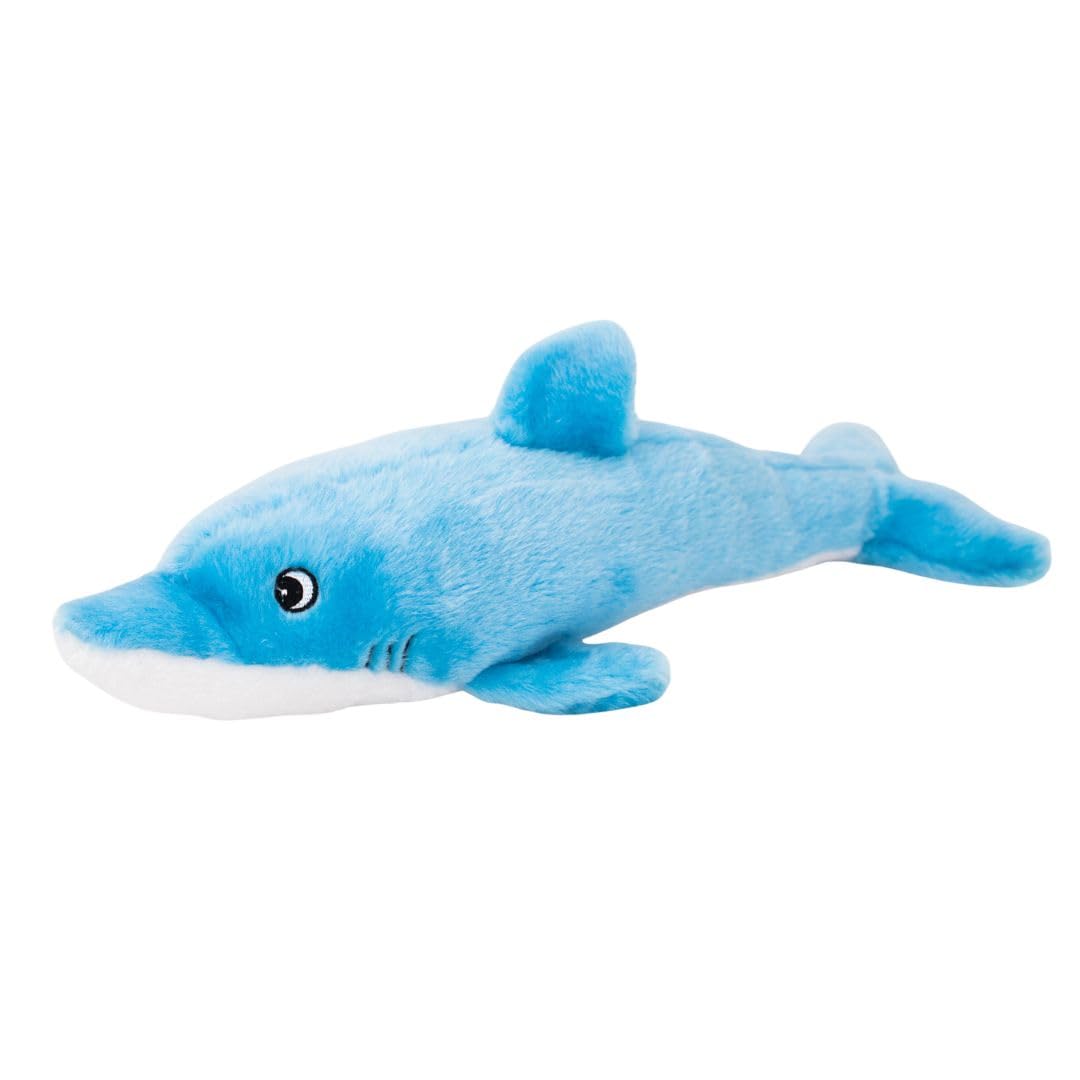 ZippyPaws - Jigglerz Tough Stuffing Squeaky Plush Dog Toy, Ocean Themed Toys - Dolphin, Multicolours, 20 x 4 x 4 in