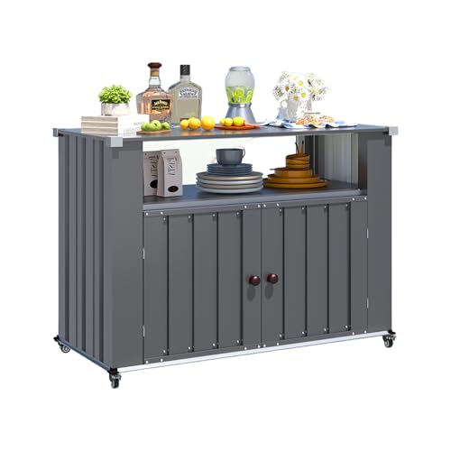 YODOLLA Armoire de Rangement Barbecue Extérieur, Meuble de Jardin Étanche et Résistant aux Intempéries, Chariot de Cuisine avec Comptoir pour Balcon...