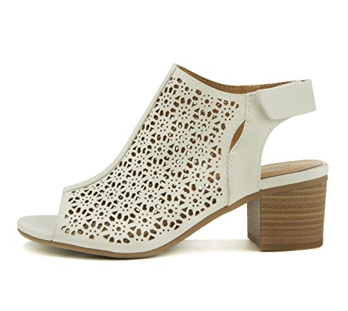 Image of CITYCLASSIFIED inchElect inch ~ Women's Peep Toe Laser Cut Geometric Caged Slingback Ankle Strap Low Stacked Heel Ankle Bootie