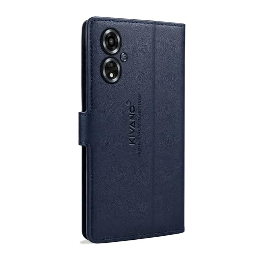 Image of KIVANO LUXE Compatible for Oppo A59 5G Luxury Handmade Leather Magnetic Flip Folio Case | Card Holder & Kickstand | Slim Protective Cover | Unisex - Blue