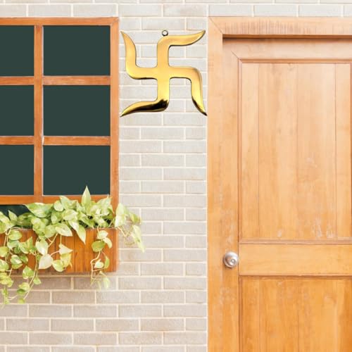 Image of Brass Swastik (卐) Sathiya Wall Hanging Yantra | 9 Inch Approx | Vastu Door Hanging for Najar Dosh|Weight-990 Gram Approx | Decorative Home Decor Symbol for Positive Vibes
