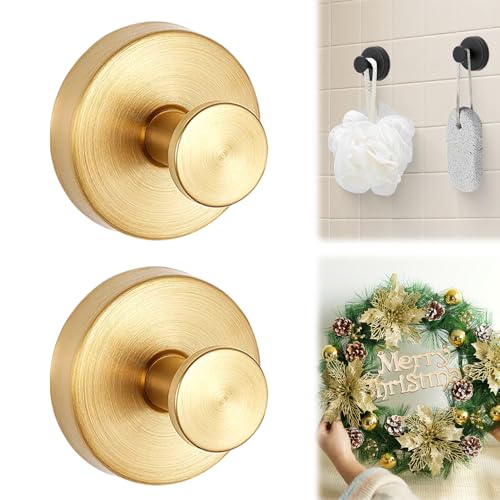 Top 10 Best Teardrop Trailer with Bathroom Reviews for You 2 LECDOA Suction Cup Hooks for Wreaths on Glass, 2025 New Model No-Drill Suction Cup Hooks, Wreath Hangers for Front Doors, Metal Towel Hooks for Showers Bathrooms Mirrors (2, Gold)