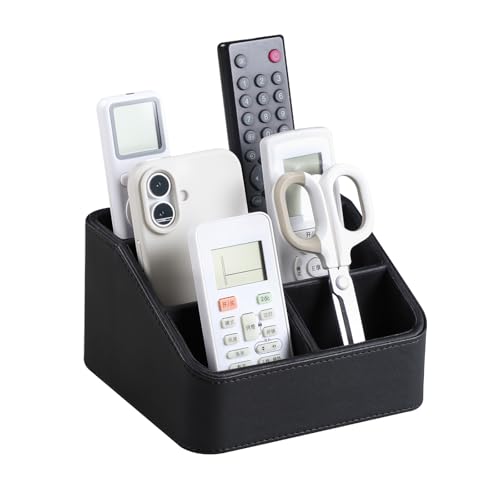 MEIBOOCH Remote Control Holder, PU Leather Small Desk Organizer with