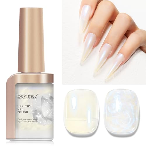 Nail Polish Quick Dry, Mermaid Shimmer Nail Lacquer Pearl White, Blue Aurora Effect, Air Dry Fast Fingernail And Toenail Polish Nail Pigment Natural Color Nail Concealer Polish, 12ML
