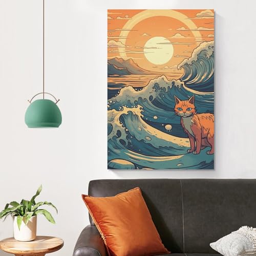 Toile imprimée chat de style anime déco murale grand format