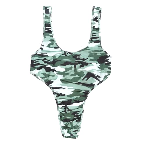 QiaTi Männer Camouflage Bodysuit String Ärmelloses Ringen Singlet mit tiefem U-Back Stretch Jockstrap Trikot für Herren