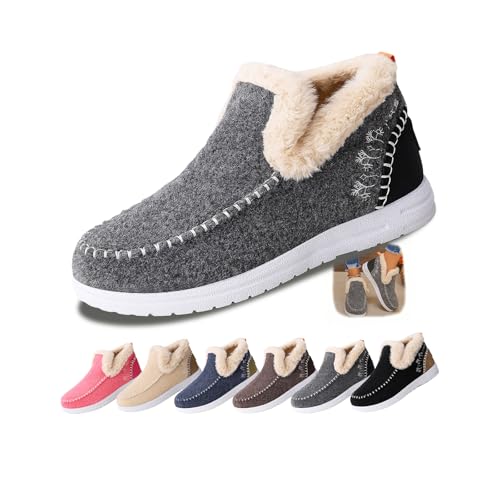 レディース スノーブーツ 冬 あったか 裏起毛 ショートブーツ スリッポン 滑り止め 防寒ブーツ ふわふわ 裏ボア 軽量 アンクル フラットシューズ アウトドア 歩きやすい おしゃれ 通勤 通学 (Gray, 大人, 26.5 cm, 数値, 日本の靴のサ