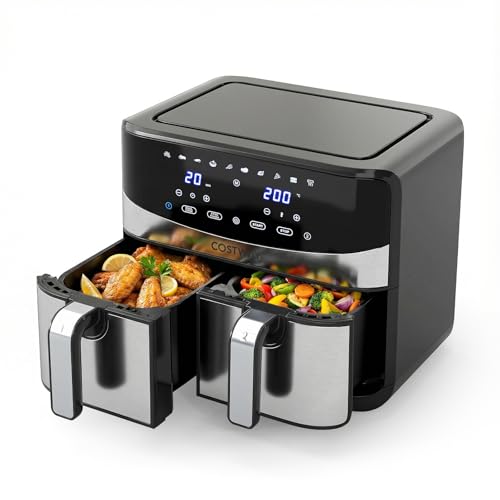 COSTWAY Heißluftfritteuse 2 Kammern, Airfryer 8,5 L mit Sichtfenster, Sync
