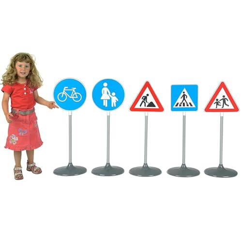 Theo Klein 2993 Verkehrszeichen-Set 5-teilig I Übungszeichen für Verkehrserziehung Kleiner Rad- und Rollerfahrer/innen I Höhe der Verkehrszeichen: ca. 70 cm I Spielzeug für Kinder ab 3 Jahren