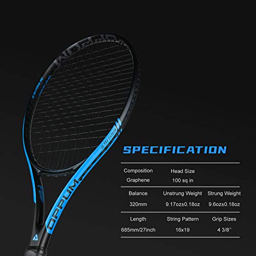 oppum New Graphene Ultra Carbon Pro Tennis Racket, 360 Super Light Speed Team Tennis Raccquet (Graphene Racket PRO-2000 (Black Blue), 4 3/8) - Thumbnail 2
