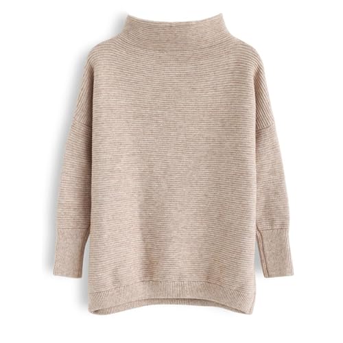 CHICWISH Women's Linen/White/Grey Cozy Ribbed Long Sleeve Turtleneck Knit Top Pullover Sweater3