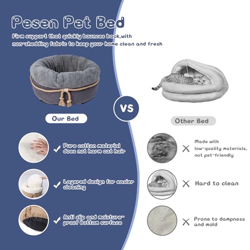 pesen Cat Bed & Small Dog Bed with Supportive Walls, Thick Bottom, Calming Donut Shape, Soft Durable Fabric, 20x20x10 Cat Beds for Indoor Cats - Image 4