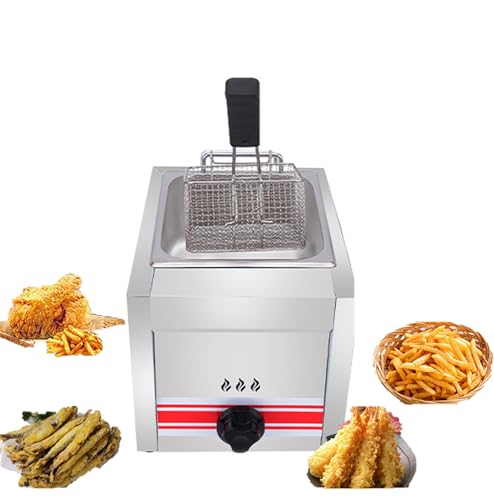 GZGHRZQS Fritteuse Gas-Chip-Friteuse Professionelle gewerbliche Gasfritteuse,mit Frittierkörben und Deckeln,von Friteuse Gastronomie, Pommes Frites, Zwiebelringen, Hühnchen, hohe Heizleistung