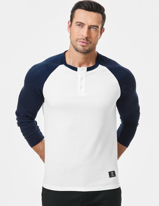 Men's Henley Shirt Fall Crewneck Color Block Slim Fit Long Sleeve T Shirts Button Up Tees - Image 5