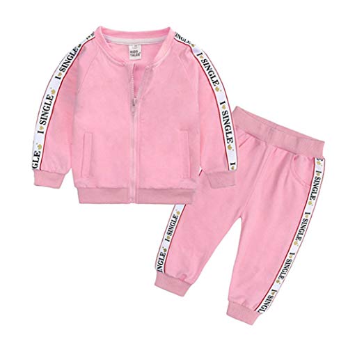 Baby Boys Girls Cotton Tracksuit Sweatshirt Top + Sweatpants Zipper Coat Outfits Set (Pink, 6-9M)