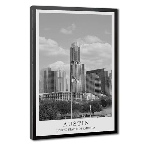 HKXAG Austin Travel Print Black And White Austin City Poster United States Wall Art Print Minimalist Wall Décor Poster Gift Jpg Canvas Poster Wall Art Decor Print Picture Paintings for Living Room Be
