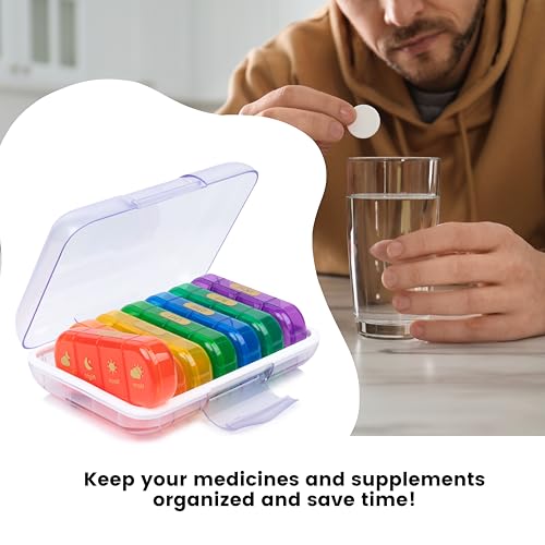 Image of Premium weekly pill organizer 4 times a day, Medicine organizer box| Medicine box, portable travel pill box weekly with large compartments moisture-proof pill case for vitamin, Medicine, pills, supplements