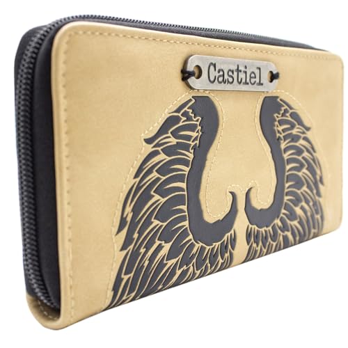 Super Natural Castiel Alas de Ángel Billetera/Cartera con Bolsillo para Monedas y Tarjetero, Marrón