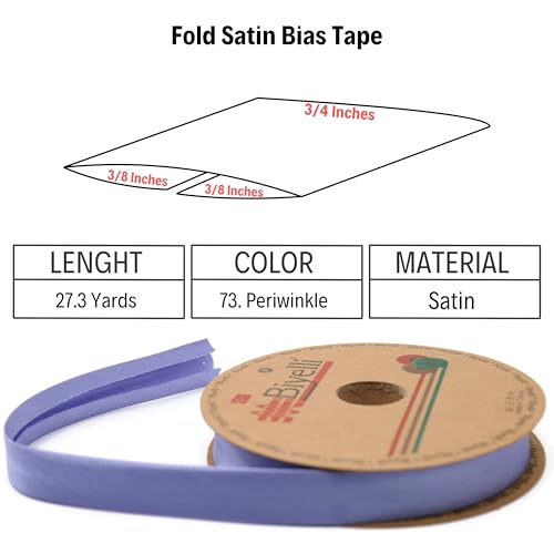 Image of Fold Satin Bias Tape - 99+ Colors - 3 /4 Inches Wide - 27 Yards - Fold Satin Binding Bias Ribbon Fabric Piping Bias Binding Tape for Sewing Clothing DIY (73. Periwinkle) BYS73