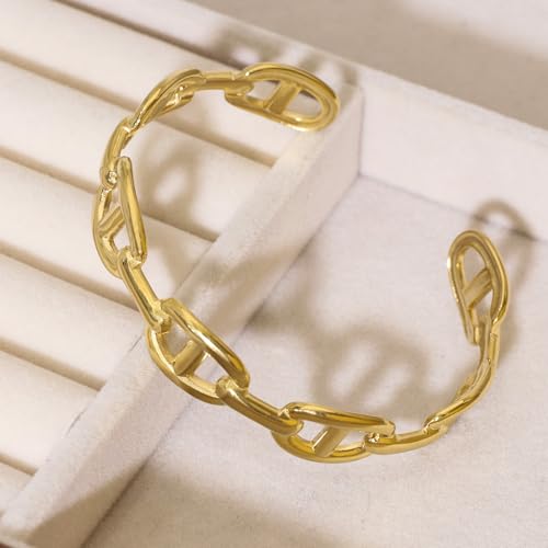 Adjustable Cuff Bracelet for Women 18K Real Gold Plated Wide Chunky Bracelet Wrist Buckle Bracelet Non Tarnish Ladies Open Cuff Bangle Jewelry Gift2