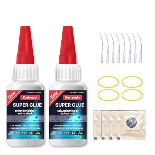 Eastyupin Pegamento Fuerte 40g×2, Con TapóN Antisecado Super Glue, Impermeable Incoloro Y Transparente AdhesióN Firme,Adecuado Para Pegar,Zapatos,Vidrio,Porcelana,Plastico,Madera,Modelismo