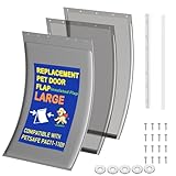 3-Flap Large Dog Door Replacement Insulated Flap with Clamp, Back Plate and Screws, Compatible with Large PetSafe Extreme Weather Aluminum Pet Door, PAC11-11039 10 1/8' X 16 7/8' (Smoky Translucent)