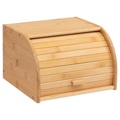 HollyHOME Paneras de bambú natural para cocina, contenedores de almacenamiento de pan, panera con tapa enrollable para encimera, natural