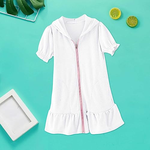 Kids Toddler Girls Hooded Terry Cover Up Swimsuit Zipper Swim Dress Short Sleeve Coverups Bathing Suit Swimwear3