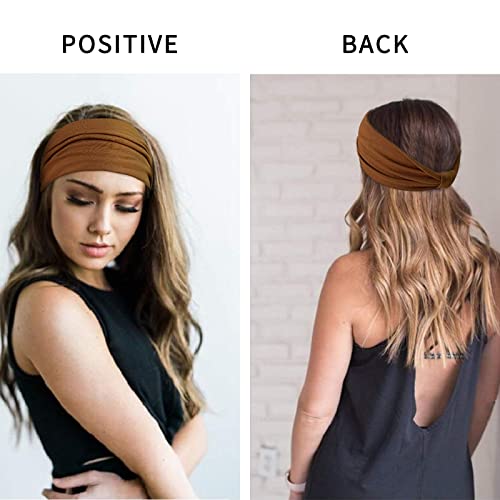 Image of AWUMBUK Wide Headbands for Women Knotted No Slip Head Bands Soft Turban Headband Hair Accessories Boho African Solid Color Head Wraps for Women Yoga Workout Pack of 6(Classic)