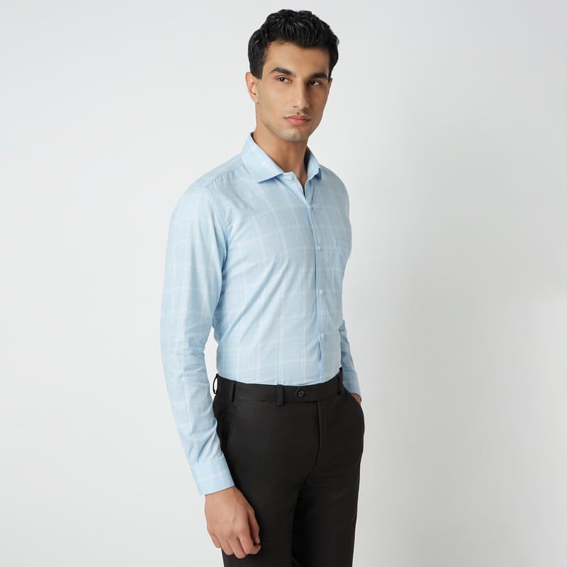 Image of MARK & ALBERT 100% Cotton Full Sleeves Regular Fit Formal Shirt for Men Blue