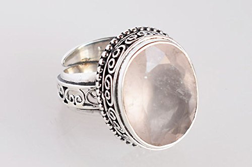 Bague argent 925 quartz rose véritable avec pierres précieuses - 3