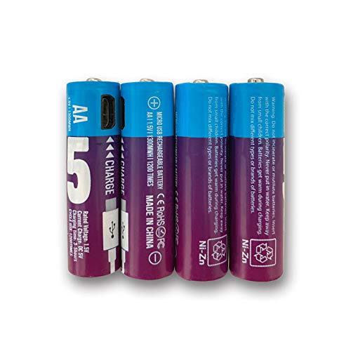 BrightBulb Smarttools 4 Pcs DC 5V 1300Mwh USB Rechargeable AA Batterie Ni-Zn No.5 Batterie
