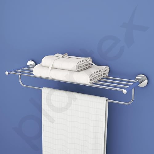 Image of Plantex 24 inch Towel Rack for Bathroom /Smero Pure Brass Towel Stand /Hanger /Holder /Towel Bar /Bathroom Accessories - Circle (Chrome)