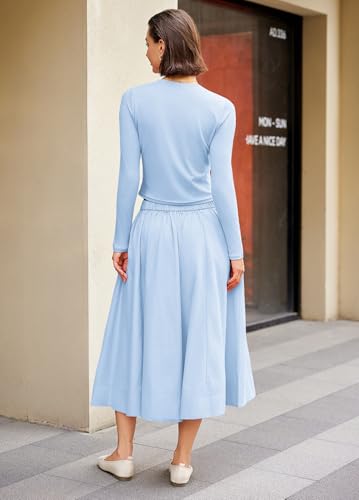Image of Panadila Womens 2 Piece Lounge Sets Matching Vacation Outfits Ribbed Button Down Cardigan and Elastic Waist Skirt Sets