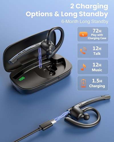 Image of New Bee Bluetooth Headset V5.1 72H Talk Time Dual Mic with Mute Button for Business, Wireless Hand-Free Bluetooth Earpiece with 500mAh Charging Case for Cell Phone Calls Trucker Driver Laptop